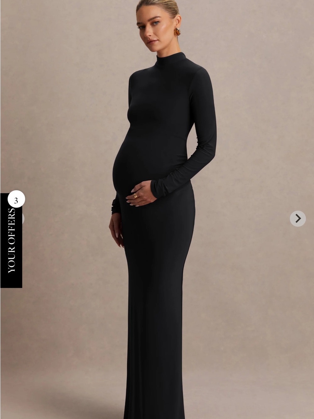 Club L London Maternity Black Long-Sleeve Mock Neck Maternity Maxi Dress